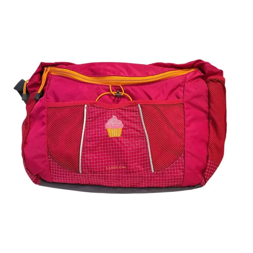Lands End Kids Laptop Messenger Bag Cupcake School Pink Orange Neon Zip Top
